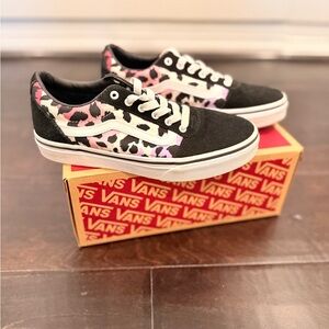 Vans Kids Black and Pink Animal Print Sneakers